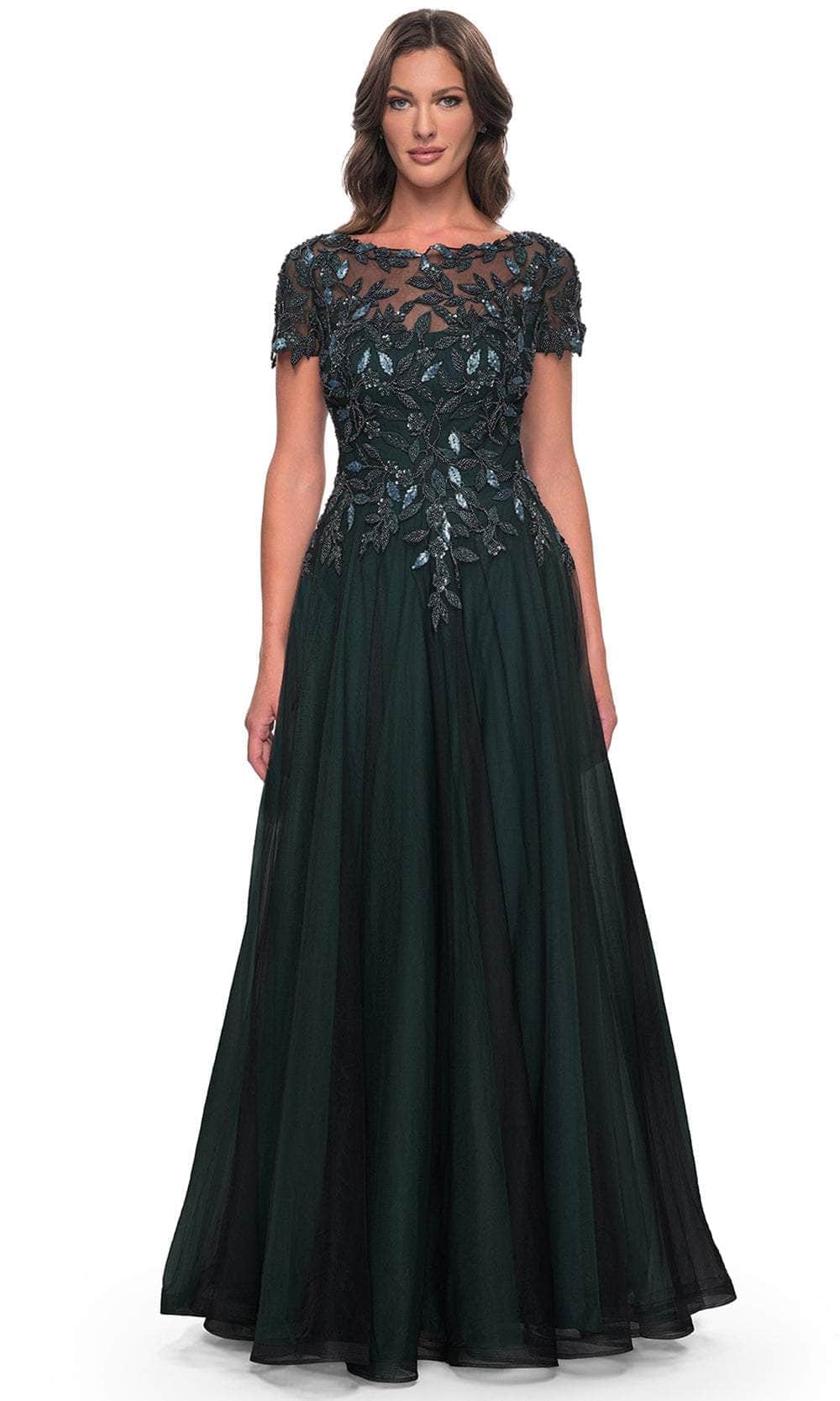 La Femme 31267SC - Short Sleeve Foliage Evening Dress Couture Candy La Femme 31267SC - Short Sleeve Foliage Evening Dress Couture Candy