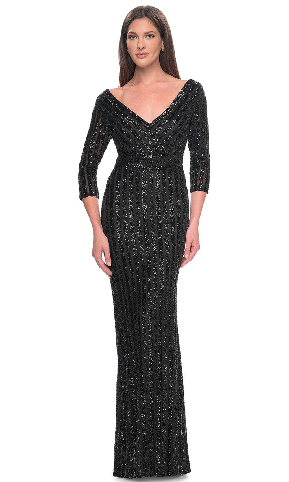 La Femme 31681 - Sequin Embellished V-Neck Evening Dress 4 / Black - Shop La Femme dresses on Couture Candy at CoutureCandy.com La Femme 31681 - Sequin Embellished V-Neck Evening Dress 4 / Black - Shop La Femme dresses on Couture Candy at CoutureCandy.com