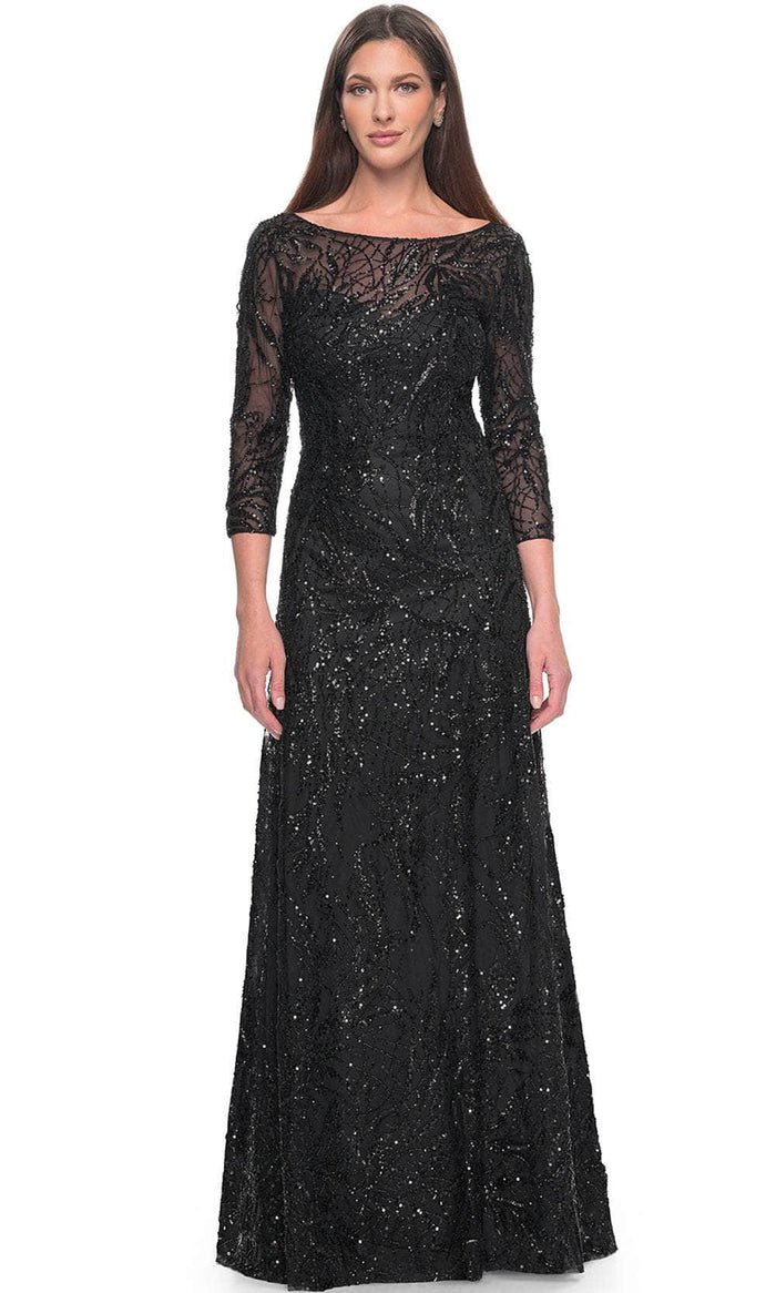 La Femme 31690 - Illusion Sequin Formal Dress Evening Dresses 4 / Black