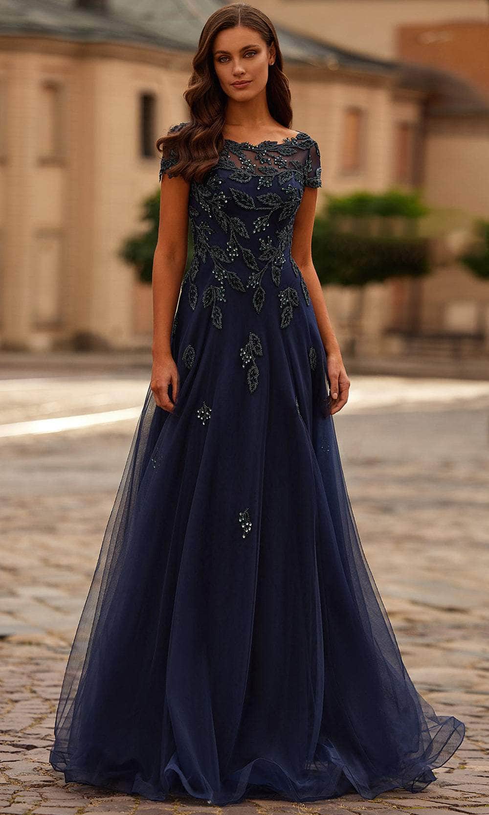 La Femme 31692 Long Beaded/Tulle A-line Dress Beaded bodice