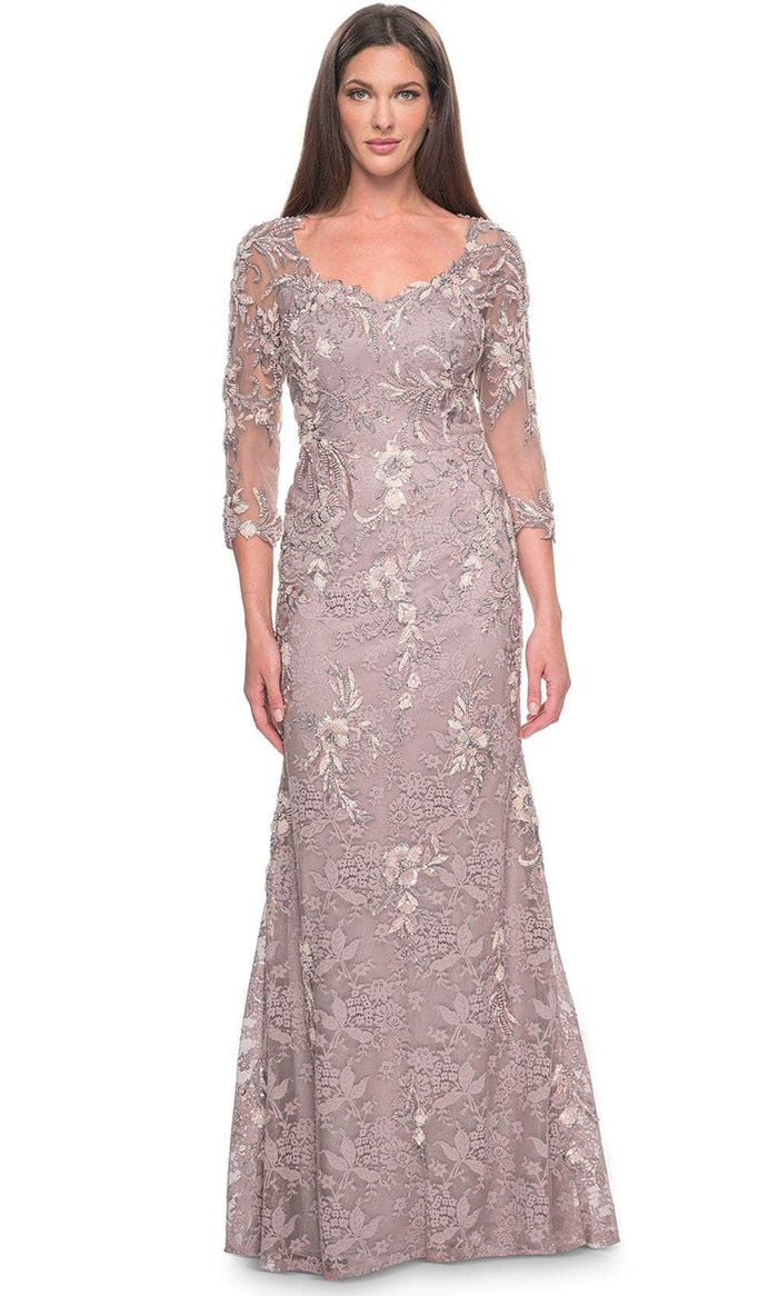 La Femme 31796 - Beaded Quarter Sleeve Evening Dress Mother of the Bride Dresses 4 / Dusty Mauve
