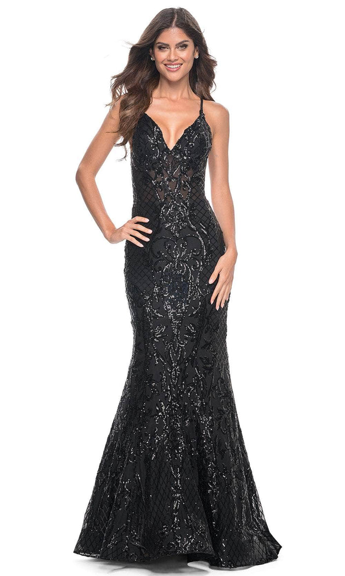 La Femme 31943 - Sequin Pattern Prom Dress Prom Dresses 00 / Black
