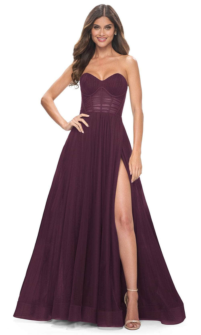 La Femme 31971 - Shirred Corset Prom Dress Prom Dresses 00 / Dark Berry