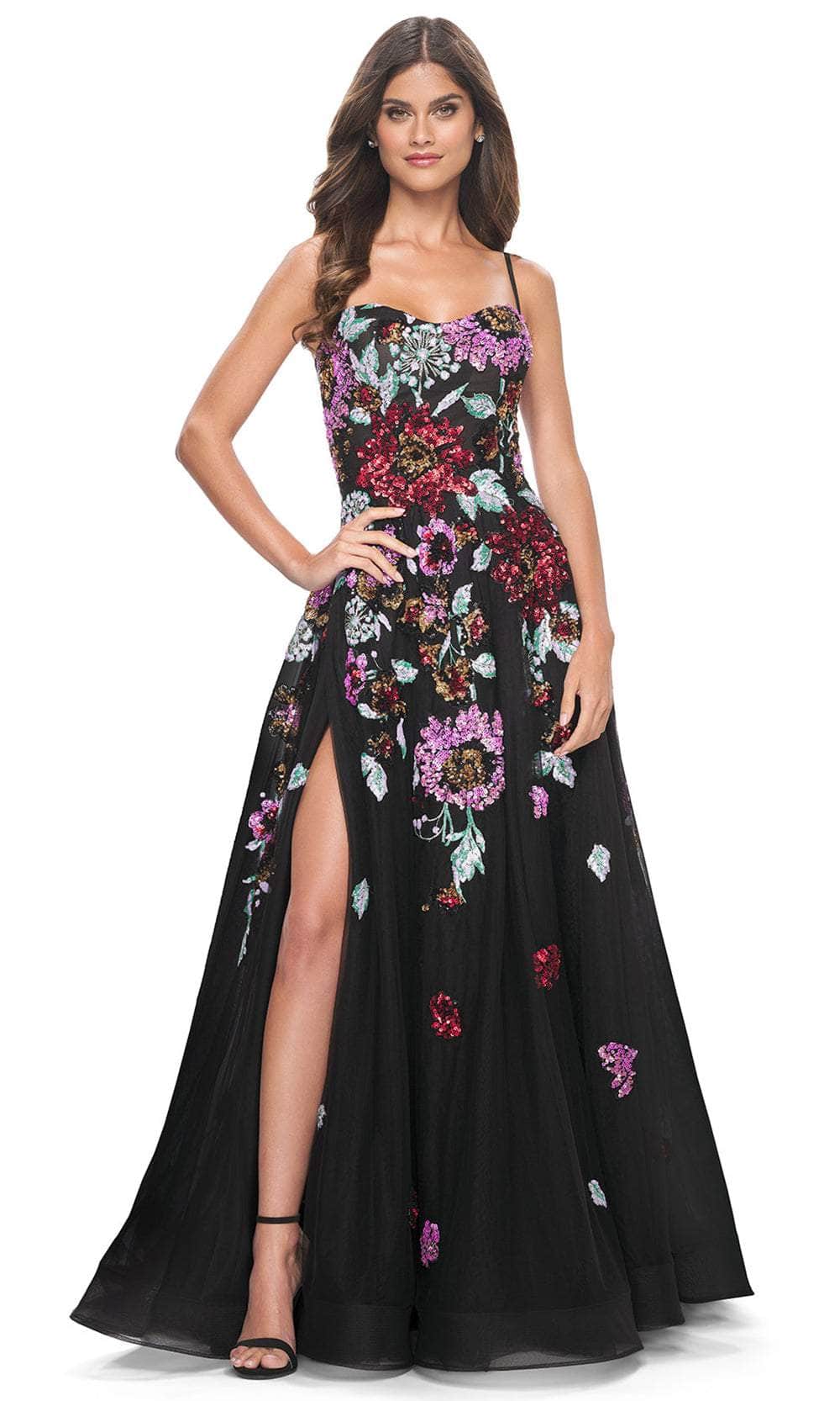 La Femme 32019 - Floral Sequin Embellished A-Line Prom Gown Couture Candy La Femme 32019 - Floral Sequin Embellished A-Line Prom Gown Couture Candy