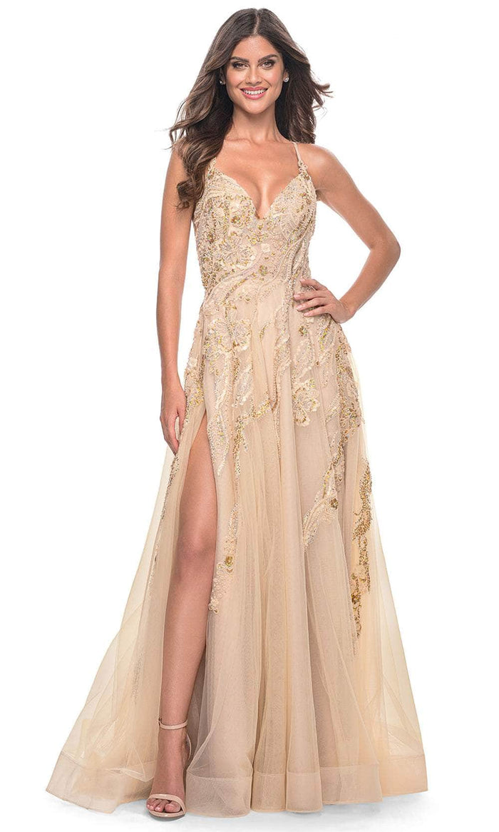 La Femme 32032 - Sequin Beaded Prom Dress Evening Dresses 00 / Champagne