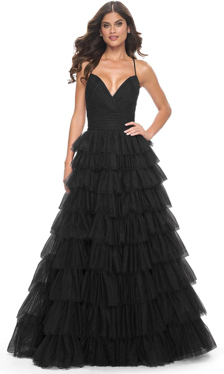 Surplice Front Ruffle Trim Prom Dress