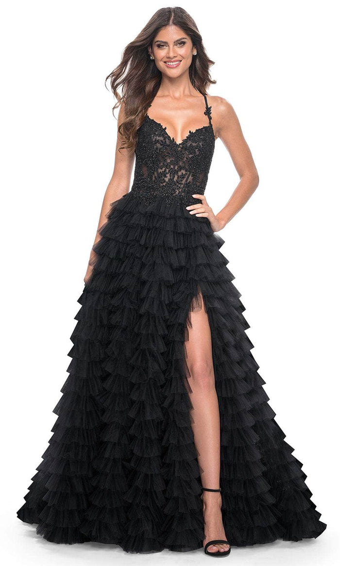 La Femme 32128 - Ruffle Tiered Prom Dress Evening Dresses 00 / Black