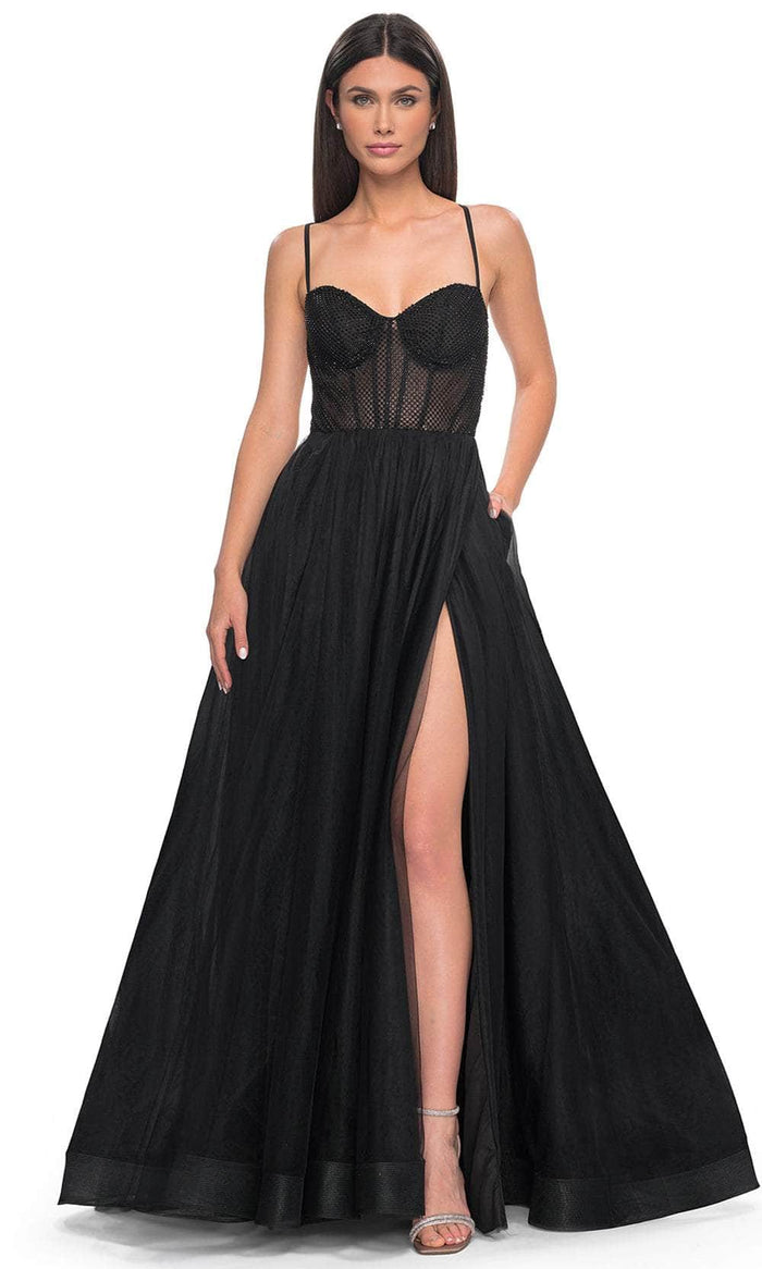 La Femme 32135 - Fishnet Bodice Prom Dress Evening Dresses 00 / Black