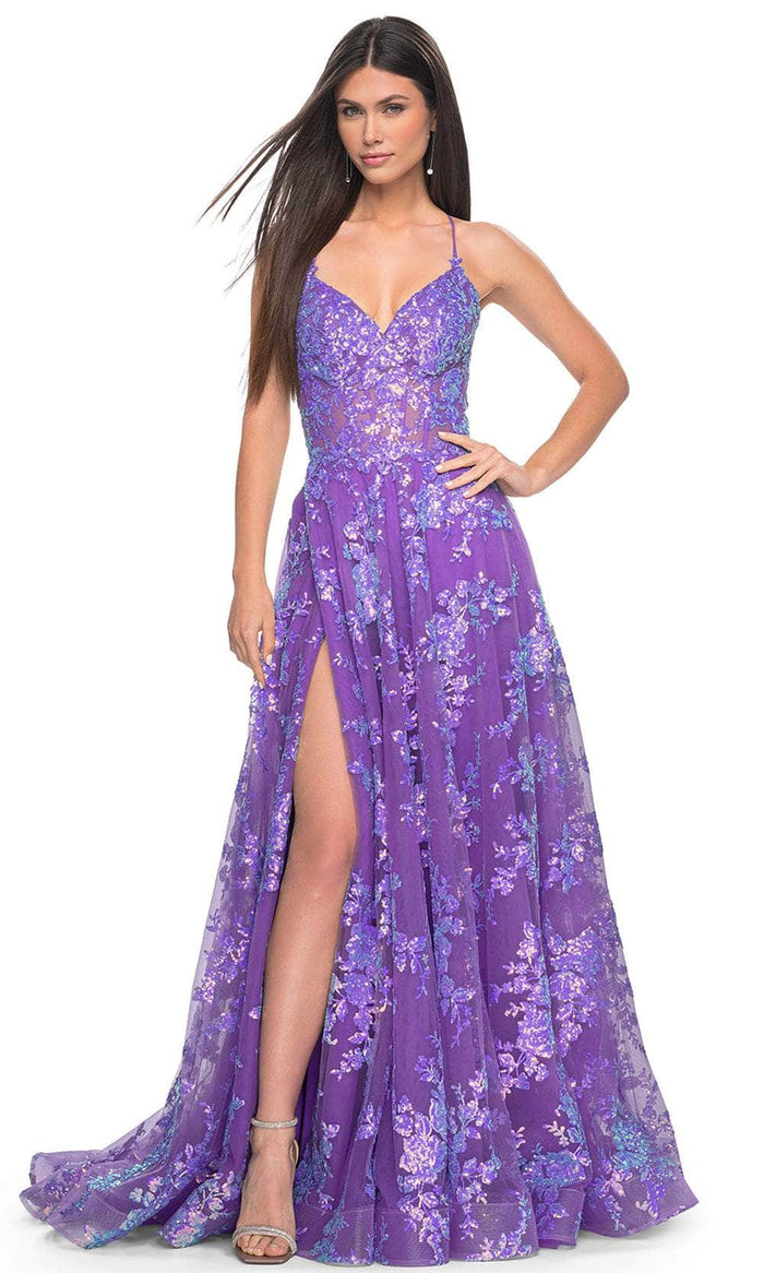 La Femme 32291 - Shimmer Sleeveless A-Line Prom Gown Evening Dresses 00 / Purple