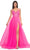 La Femme 32306 - V-Neck Sheer Lace Bodice Prom Dress Evening Dresses 00 / Neon Pink