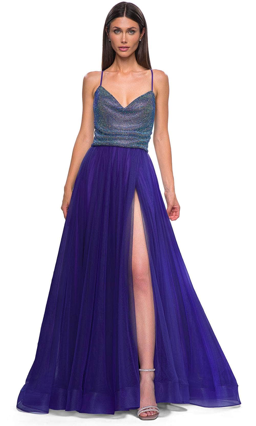 La Femme 32838 - Cowl Neck Iridescent Beaded Prom Gown - View 3 | Shop Formal Dress