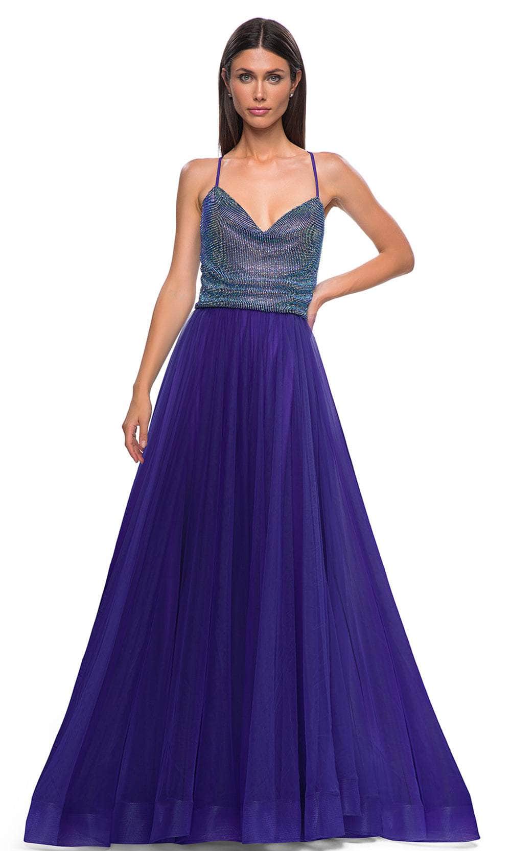 La Femme 32838 - Cowl Neck Iridescent Beaded Prom Gown - View 5 | Shop Formal Dress