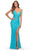 La Femme - Lace Corset High Slit Dress 28591SC Pageant Dresses 6 / Aqua