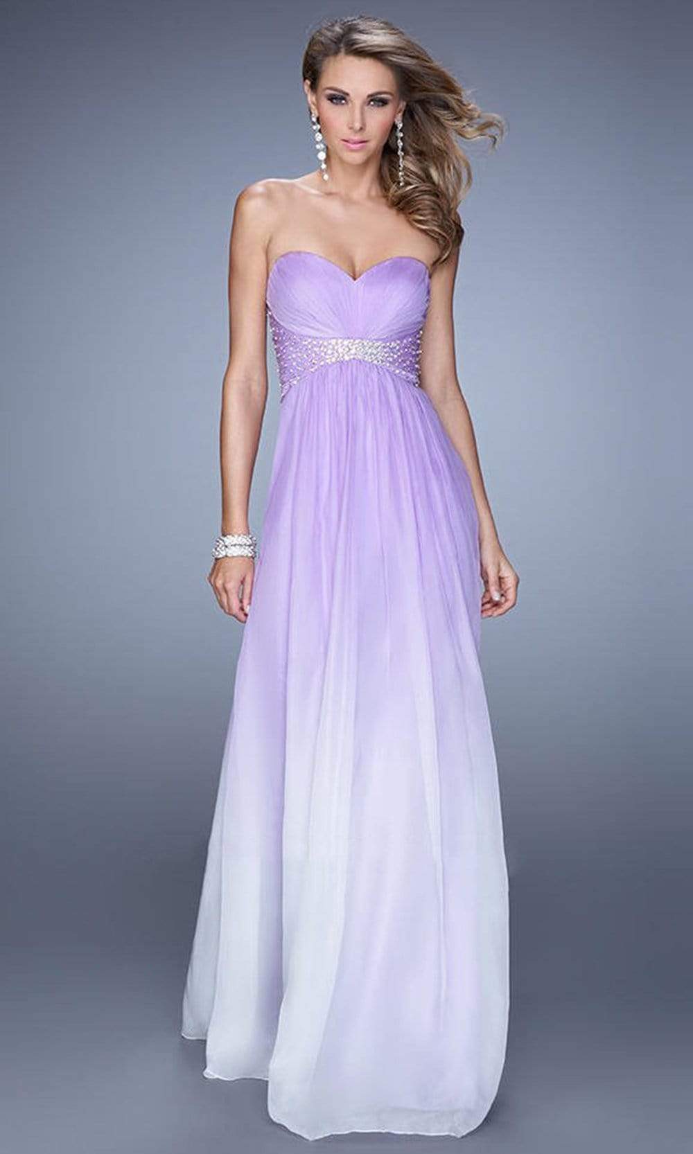 La Femme - 20885 Shirr-Ornate Ombre Chiffon Dress 0 / Electric Pink - Shop La Femme Dresses On Couture Candy at CoutureCandy.com La Femme - 20885 Shirr-Ornate Ombre Chiffon Dress 0 / Electric Pink - Shop La Femme Dresses On Couture Candy at CoutureCandy.com