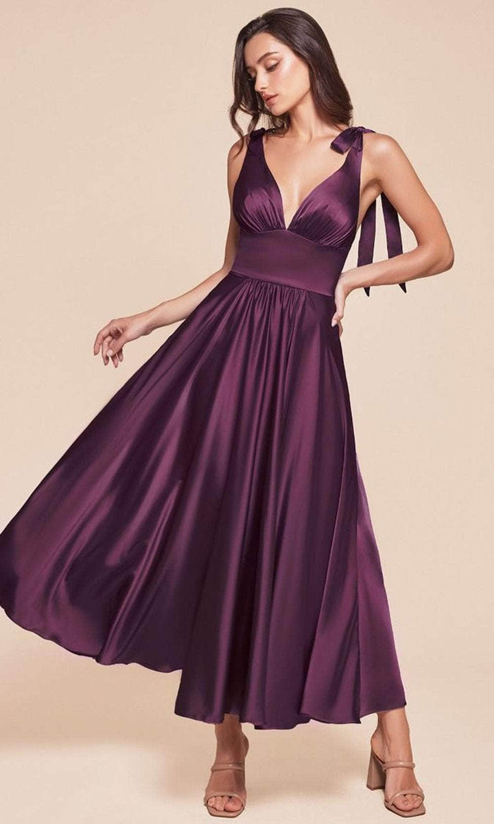 Ladivine 7499 - Tea Length Satin A-Line Dress