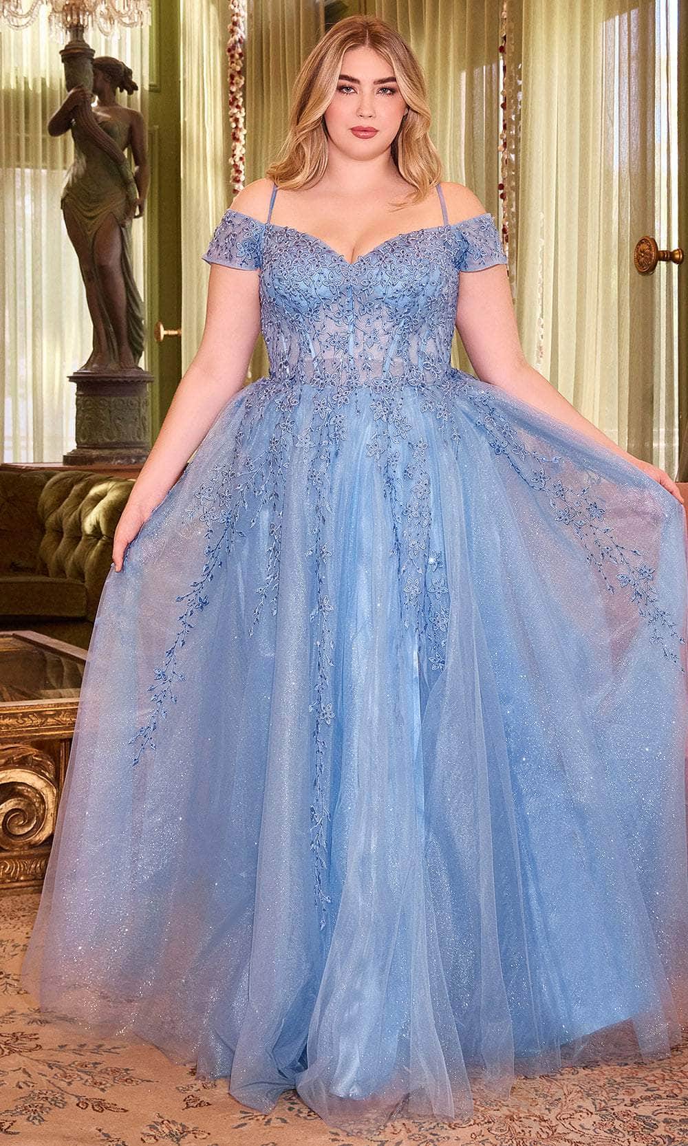 Ladivine C154C - Corset Cold Shoulder Prom Gown Ladivine C154C - Corset Cold Shoulder Prom Gown