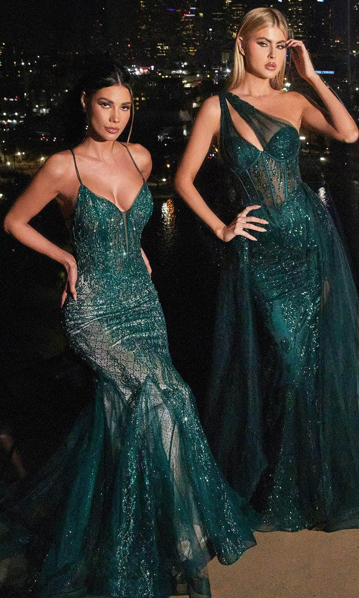 Ladivine CC2253 - Plunging Godets Mermaid Evening Gown Prom Dresses 2 / Emerald