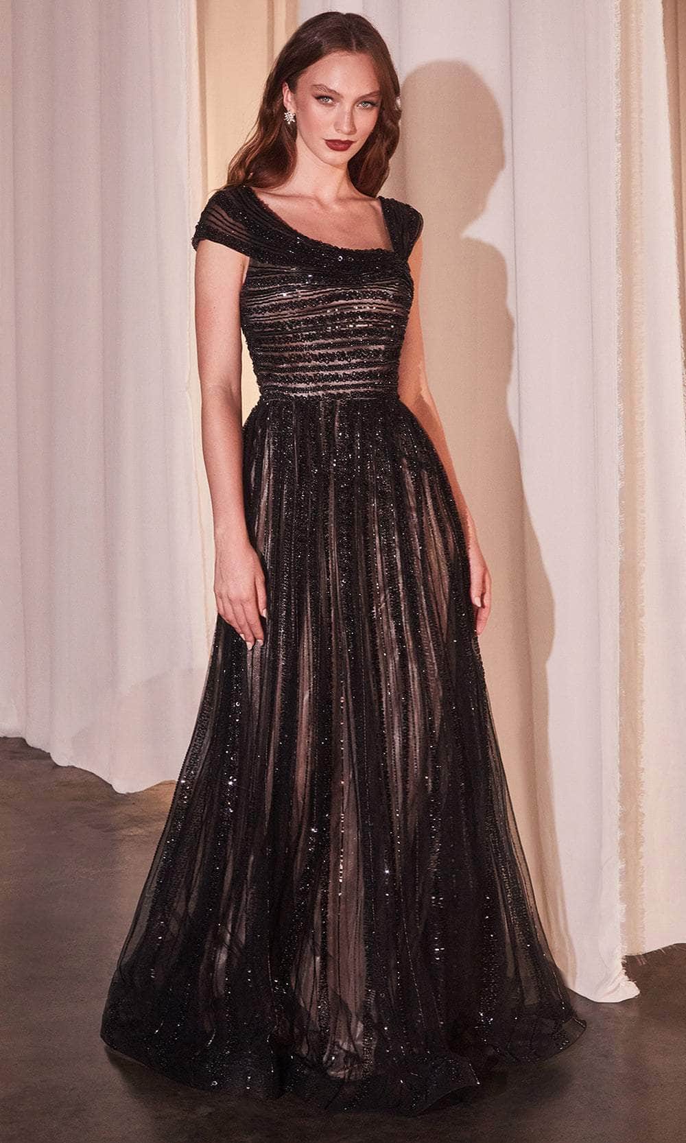 Ladivine CD0238 - Long A-Line Dress - Cap Sleeve, Off Shoulder, Beaded, Sequin, Mid-Open Back, Horsehair Hem, Floor Length Couture Candy Ladivine CD0238 - Long A-Line Dress - Cap Sleeve, Off Shoulder, Beaded, Sequin, Mid-Open Back, Horsehair Hem, Floor Length Couture Candy