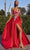 Ladivine CD343 - Strapless Illusion Waist Evening Gown Prom Dresses 2 / Red