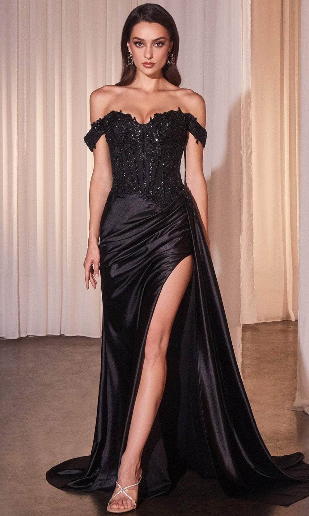 Ladivine CD803 Long Satin Sheath Dress Off Shoulder, Corset