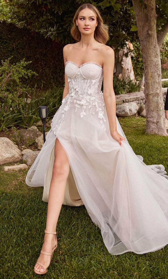 Ladivine CD859W - Strapless Tulle A-line Bridal Gown Bridal Dresses 2 / Off White