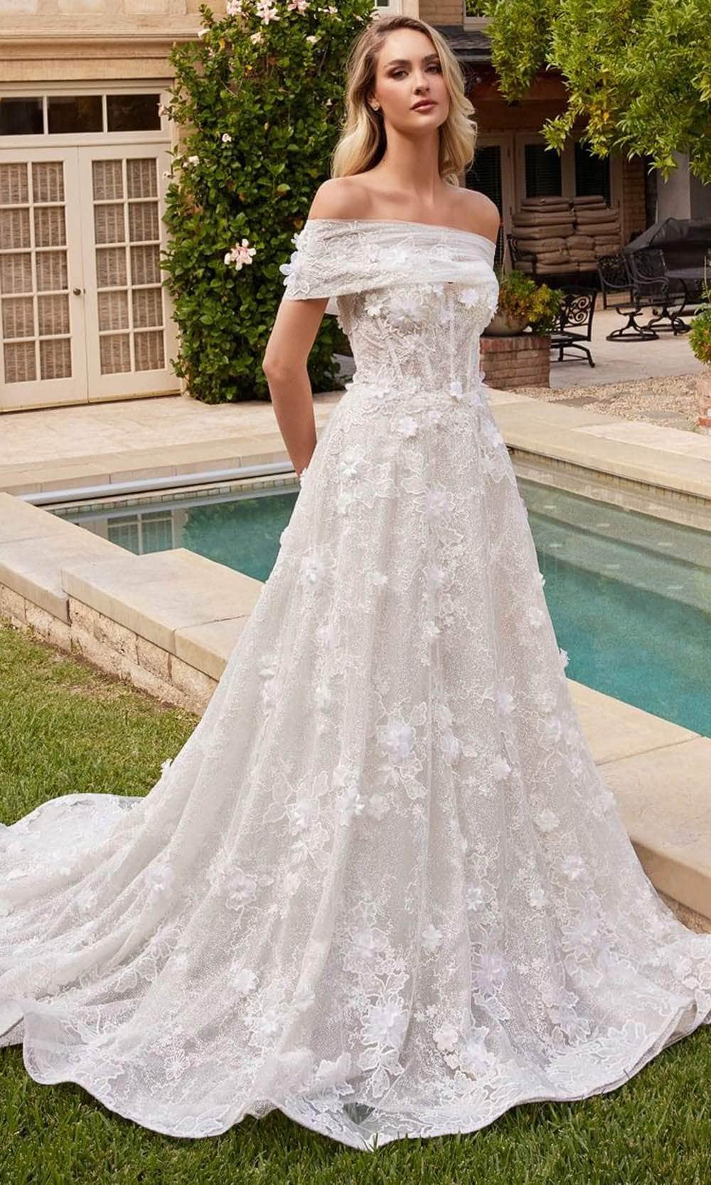 Ladivine CD860W Floral Applique Embellished Strapless Bridal