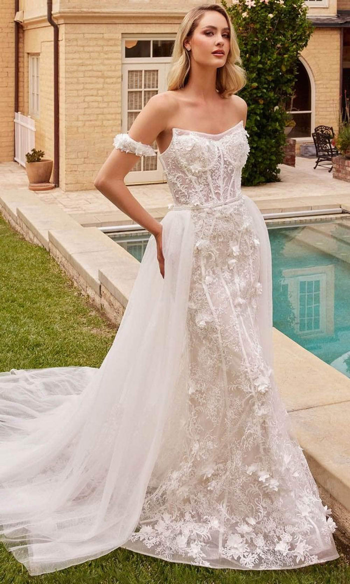 Ladivine CD861W - Strapless Lace Applique Embellished Bridal Gown Bridal Dresses 2 / Off White