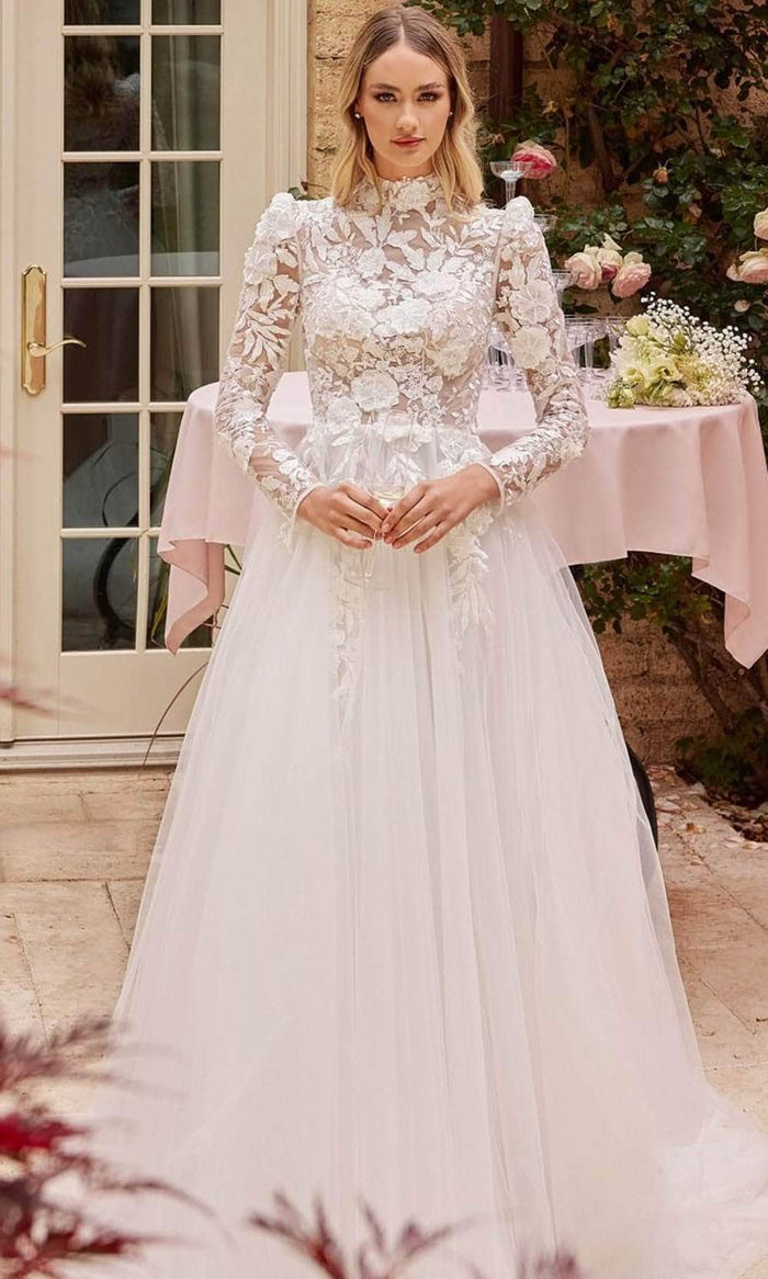 Ladivine CDS433W - Long Sleeve Lace Applique Bridal Gown Bridal Dresses 2 / Off White