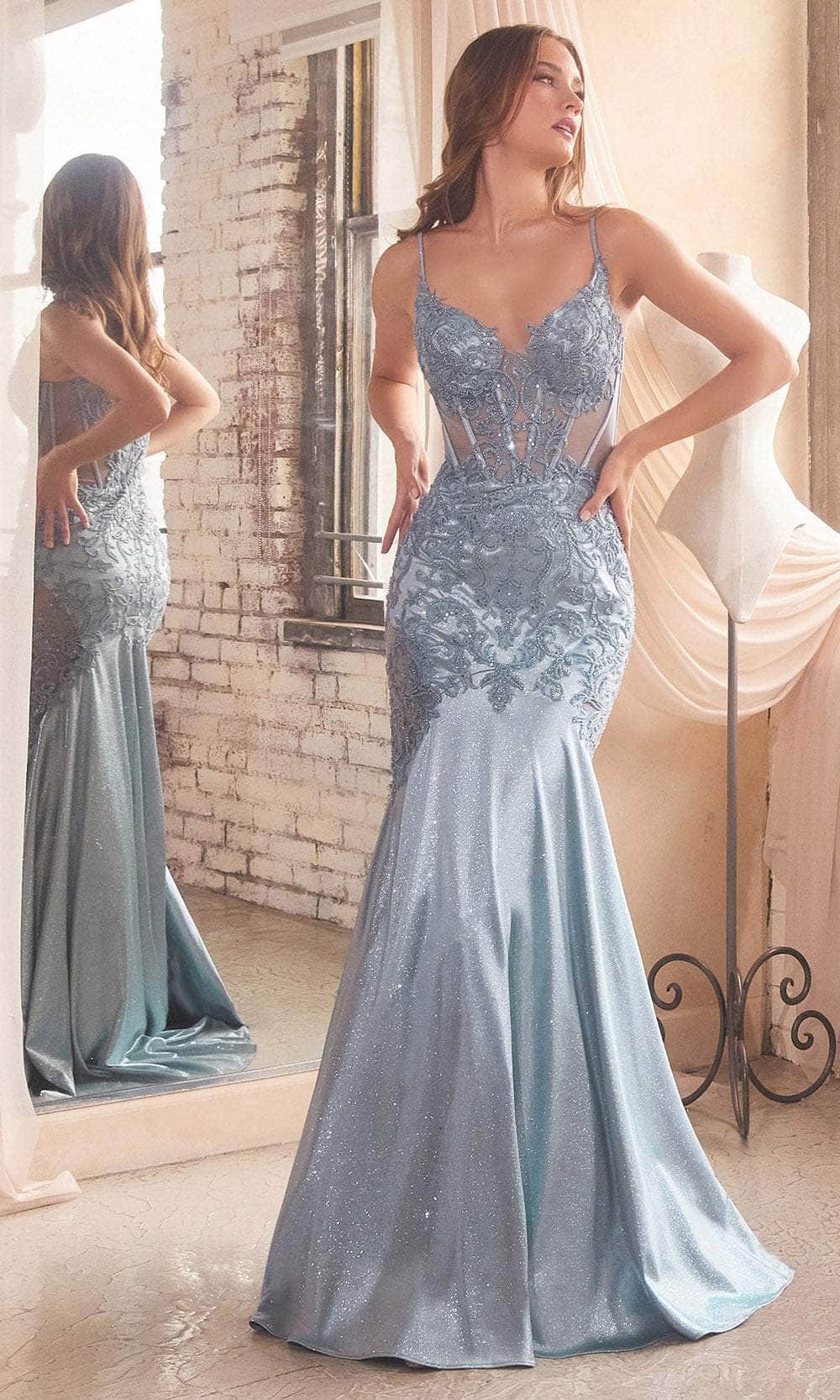 silver blue dress illusion The Eliana