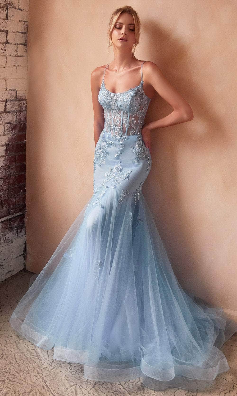 Ladivine D145 - Floral Beaded Trumpet Prom Gown Ladivine D145 - Floral Beaded Trumpet Prom Gown