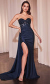 Ladivine J875 - Embroidered Illusion Corset Prom Dress Prom Dresses 4 / Navy3