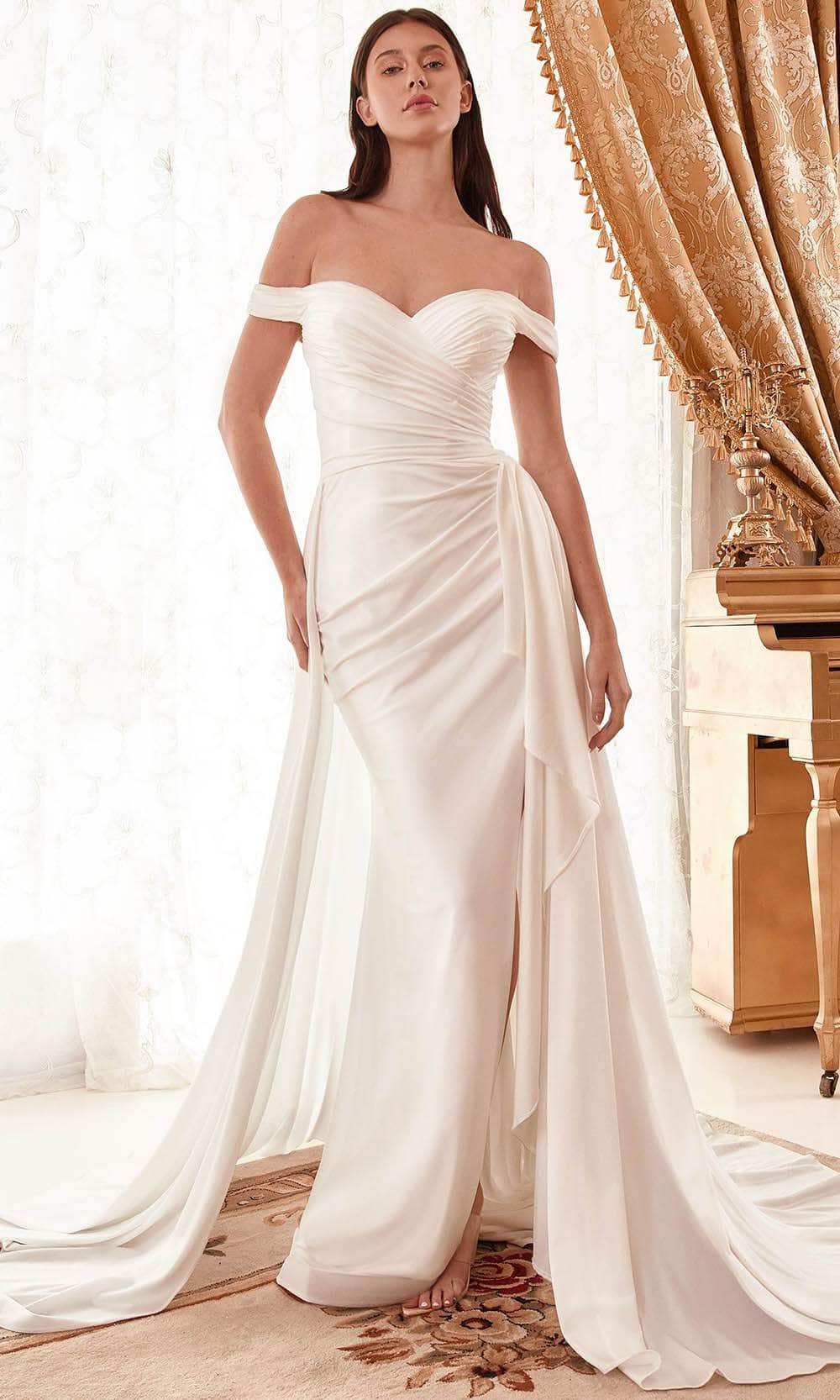side ruched wedding dress Ladivine Bridal CD384W - Long Semi-Stretch Netting Sheath Dress