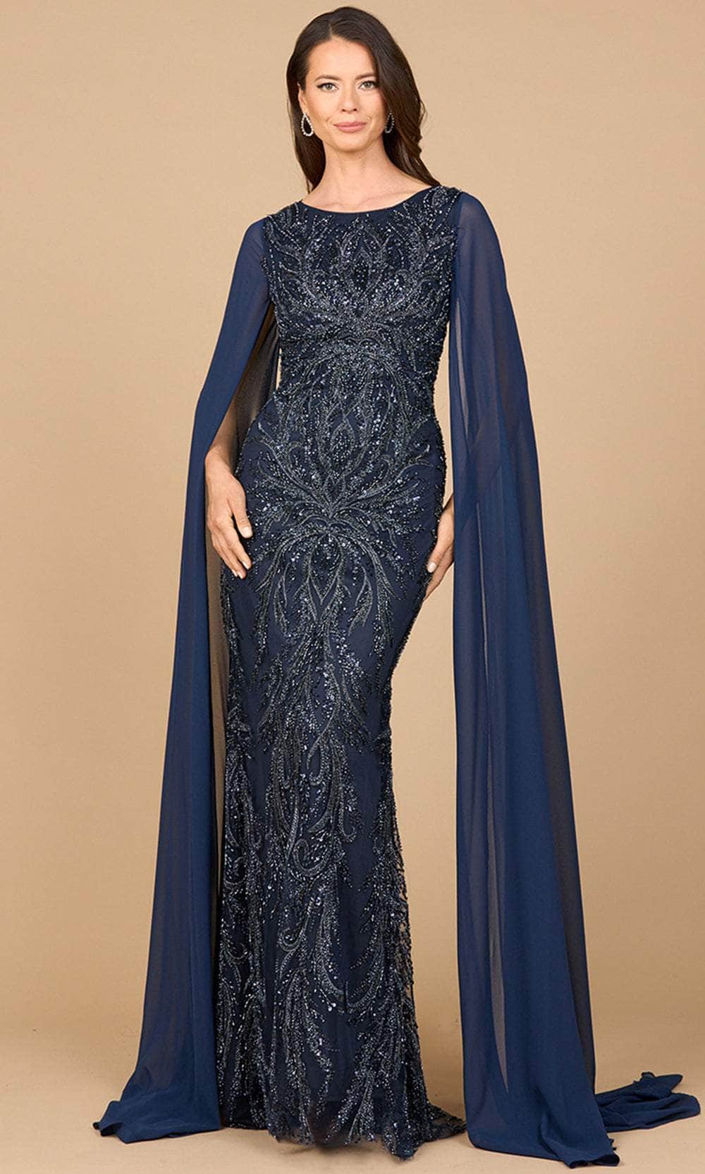 Lara Dresses 28940 - Long Lace and Organza Sheath Dress - Chiffon Cape Sleeves, Fitted Silhouette, Intricate Beading Couture Candy Lara Dresses 28940 - Long Lace and Organza Sheath Dress - Chiffon Cape Sleeves, Fitted Silhouette, Intricate Beading Couture Candy