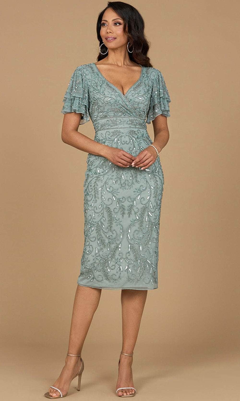 Lara Dresses 28973 - Intricate Beaded Surplice V-Neck Evening Dress Lara Dresses 28973 - Intricate Beaded Surplice V-Neck Evening Dress