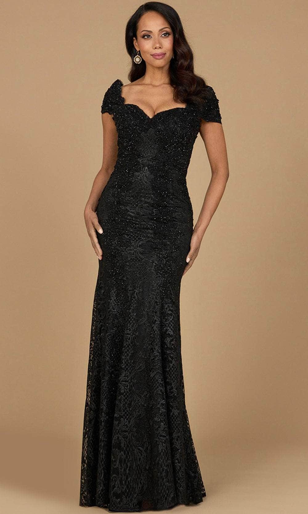 Lara Dresses 28980 - Long Lace On Stretch Jersey Lining Mermaid Dress - Cap Sleeves, Lace Appliqued, Beaded, Scallop Detail, Square Back, Back Zipper Lara Dresses 28980 - Long Lace On Stretch Jersey Lining Mermaid Dress - Cap Sleeves, Lace Appliqued, Beaded, Scallop Detail, Square Back, Back Zipper