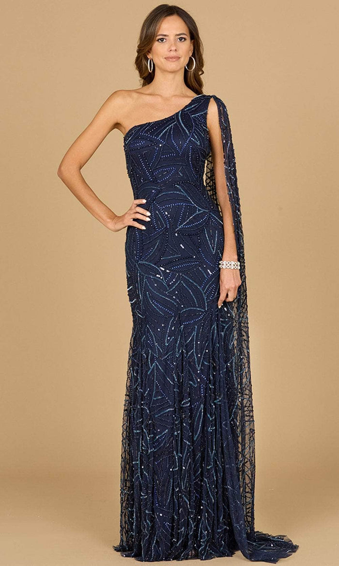 Lara Dresses 29097 - Sheer Cape Sleeve Evening Gown Evening Dresses 0 / Navy