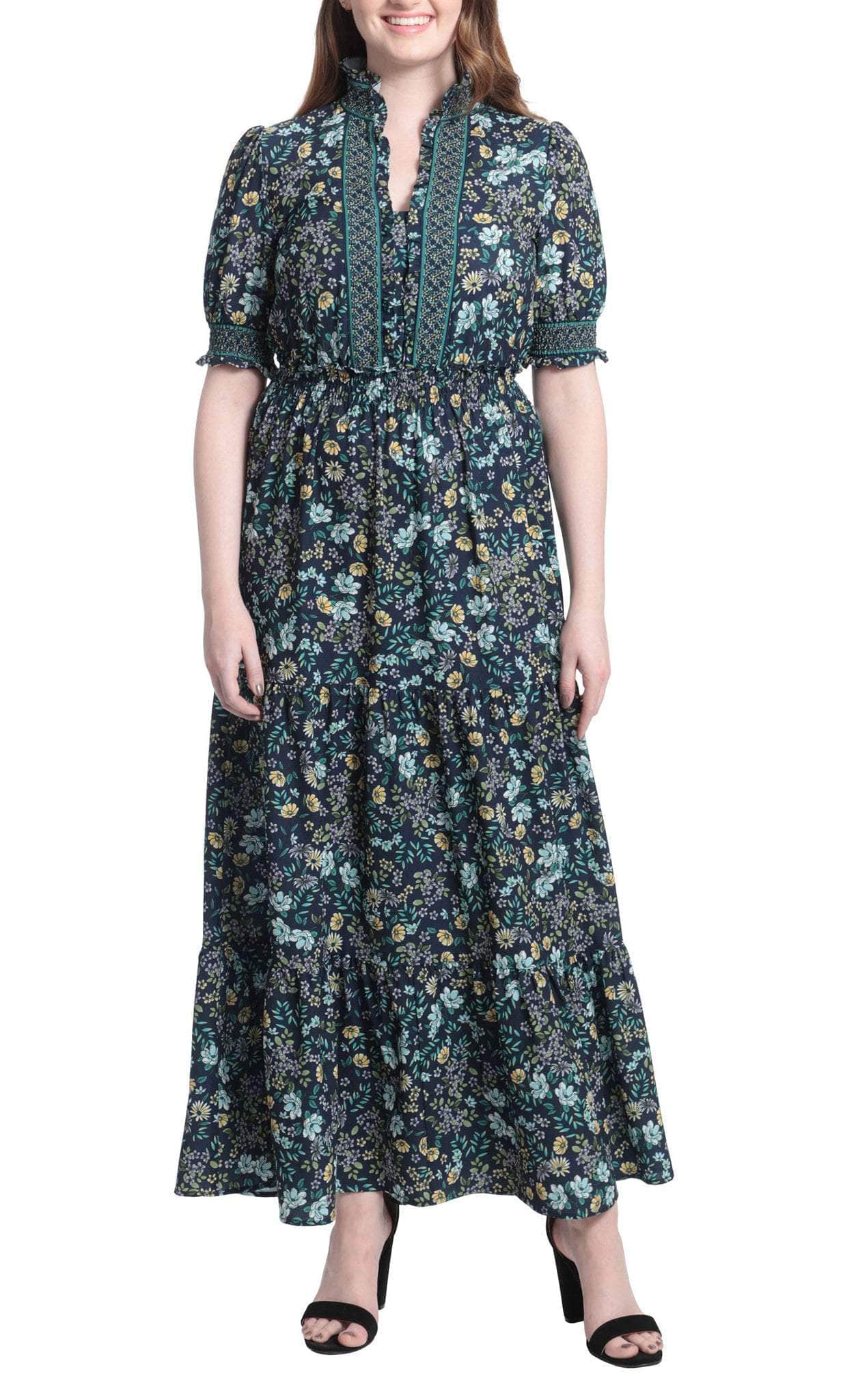 London Times T6141M - Banded Puff Sleeve Long Dress Couture Candy London Times T6141M - Banded Puff Sleeve Long Dress Couture Candy