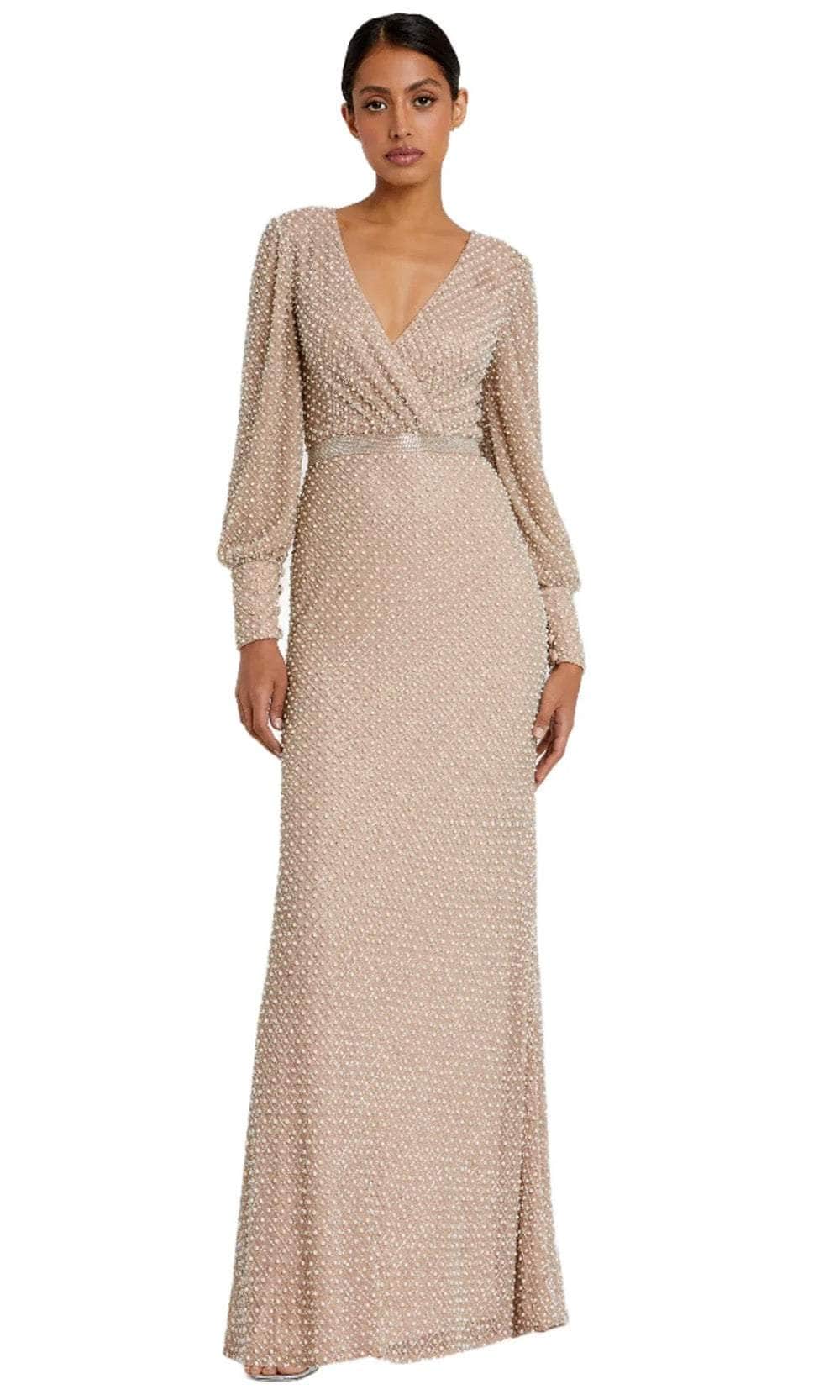 embellished plunge neck bishop sleeve dress MD 20391 EMBELLISHED PLUNGE NECK BISHOP SLEEVE DRESS La Jolie MLN