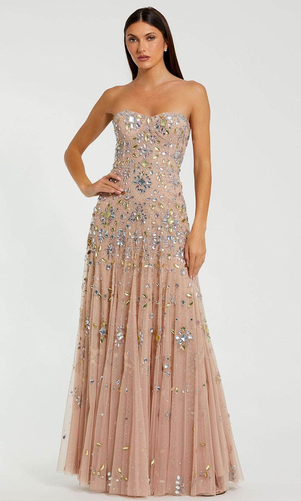Mac Duggal - Pink Strapless Sweetheart Embellished Net Gown - Light Rose / US 10 Mac Duggal - Pink Strapless Sweetheart Embellished Net Gown - Light Rose / US 10