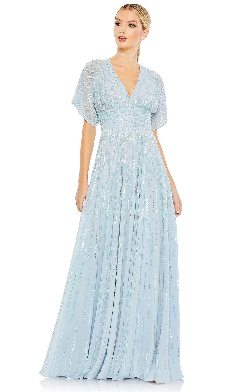Blue Embellished V Neck Evening Gown - Mac Duggal Powder Blue / US 18 Blue Embellished V Neck Evening Gown - Mac Duggal Powder Blue / US 18