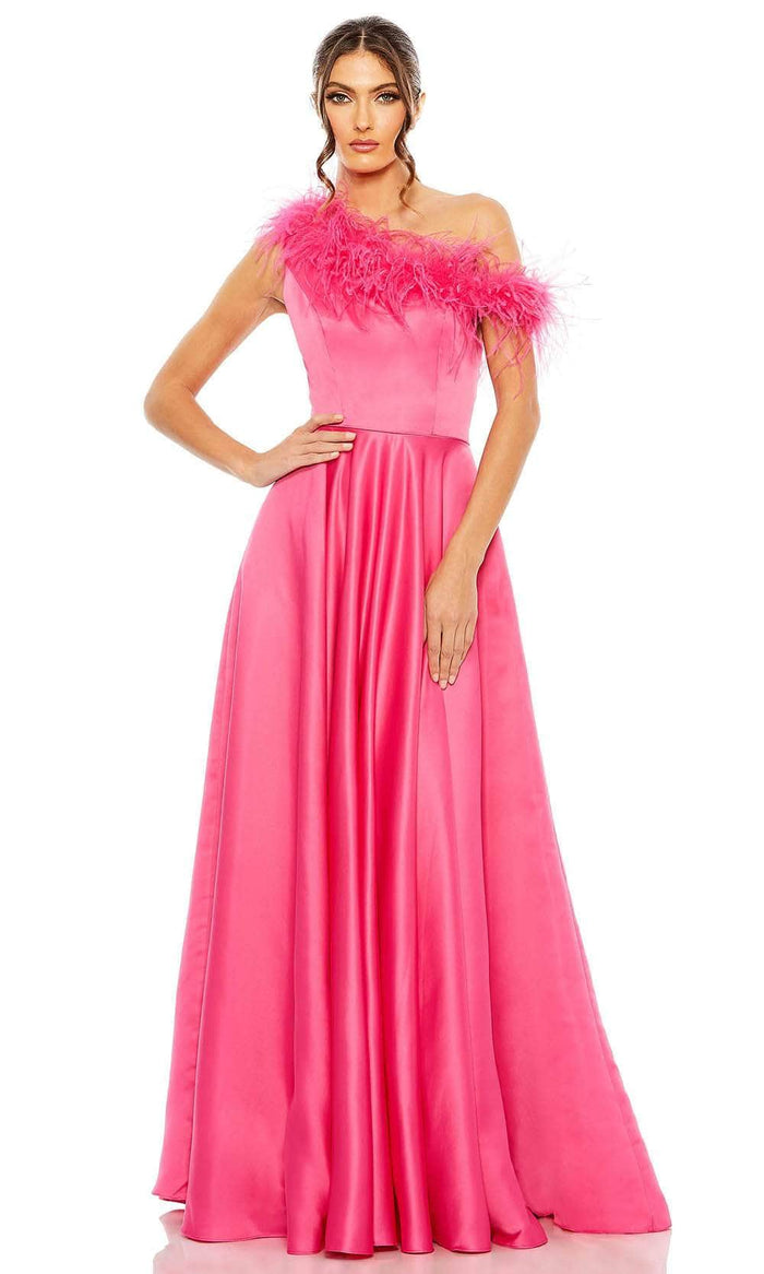 Mac Duggal 11684 - Feather Asymmetrical Prom Gown Special Occasion Dress 2 / Hot Pink