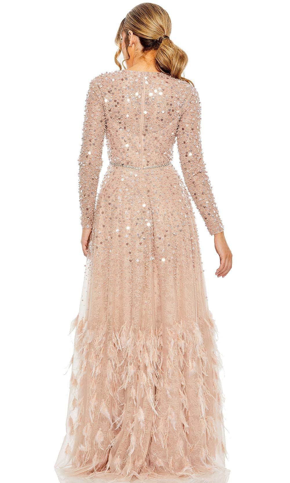 Mac Duggal - Pink Disc Embellished Sequin Gown with Feather Detail - US 14 Mac Duggal - Pink Disc Embellished Sequin Gown with Feather Detail - US 14