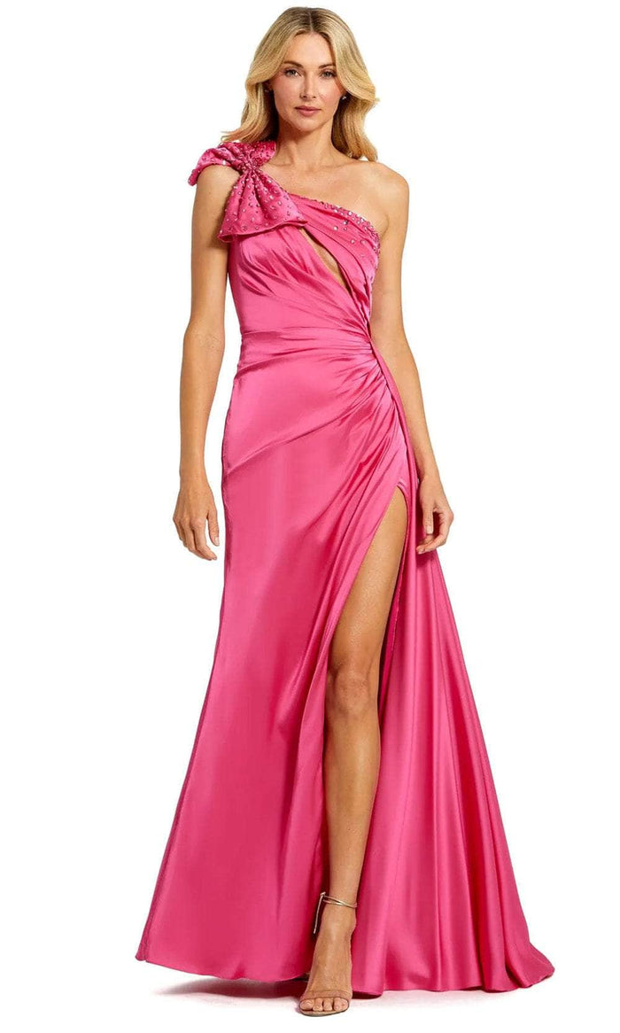 Mac Duggal 11788 - Bow Accent One Shoulder Prom Gown Prom Dresses 0 / Rose