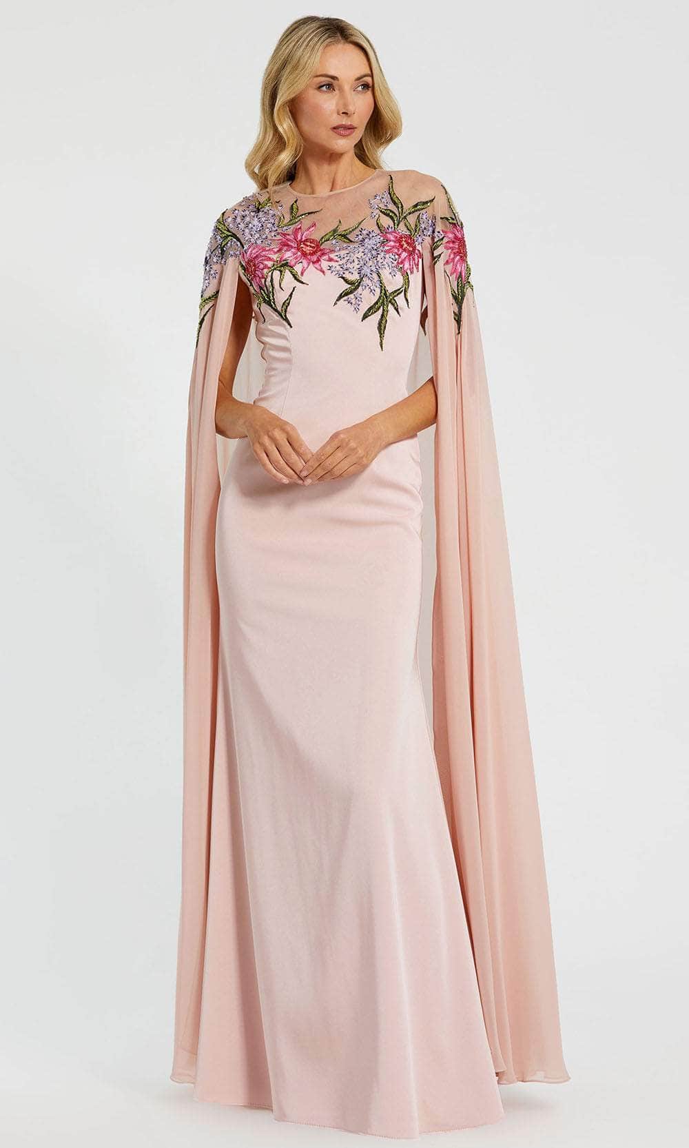 Mac Duggal - Black Sheer Cape Gown with Beaded Embroidery - US 18 Mac Duggal - Black Sheer Cape Gown with Beaded Embroidery - US 18