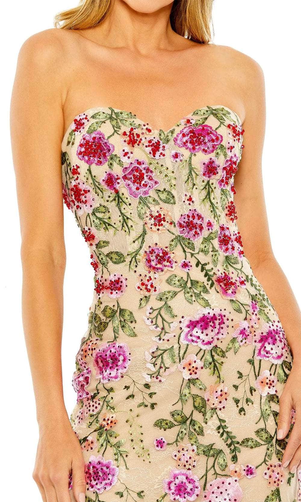 Strapless Bustier Floral Embroidered Mermaid Gown | Mac Duggal Pink Multi / US 6 Strapless Bustier Floral Embroidered Mermaid Gown | Mac Duggal Pink Multi / US 6