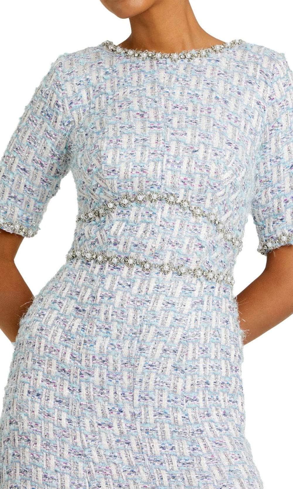 short sleeve boucle dress Mac Duggal Women's Short Sleeve Boucle Mini Dress With Beading Detail