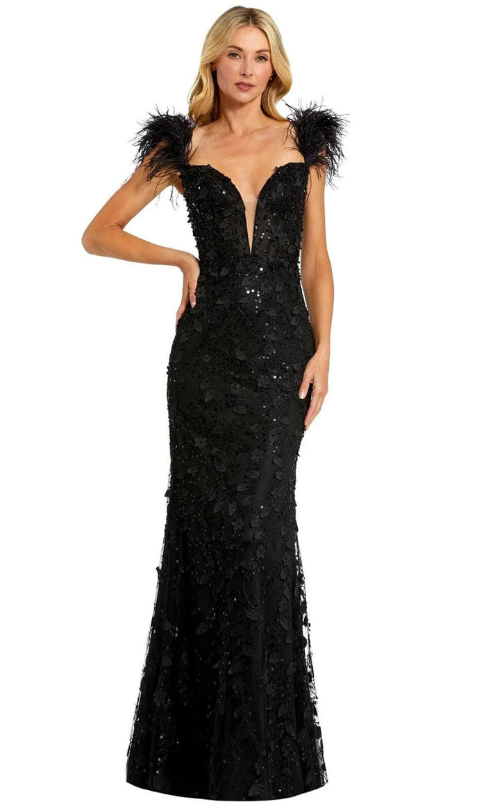 Mac Duggal 20889 - Sheer Applique Evening Gown Prom Dresses 0 / Black