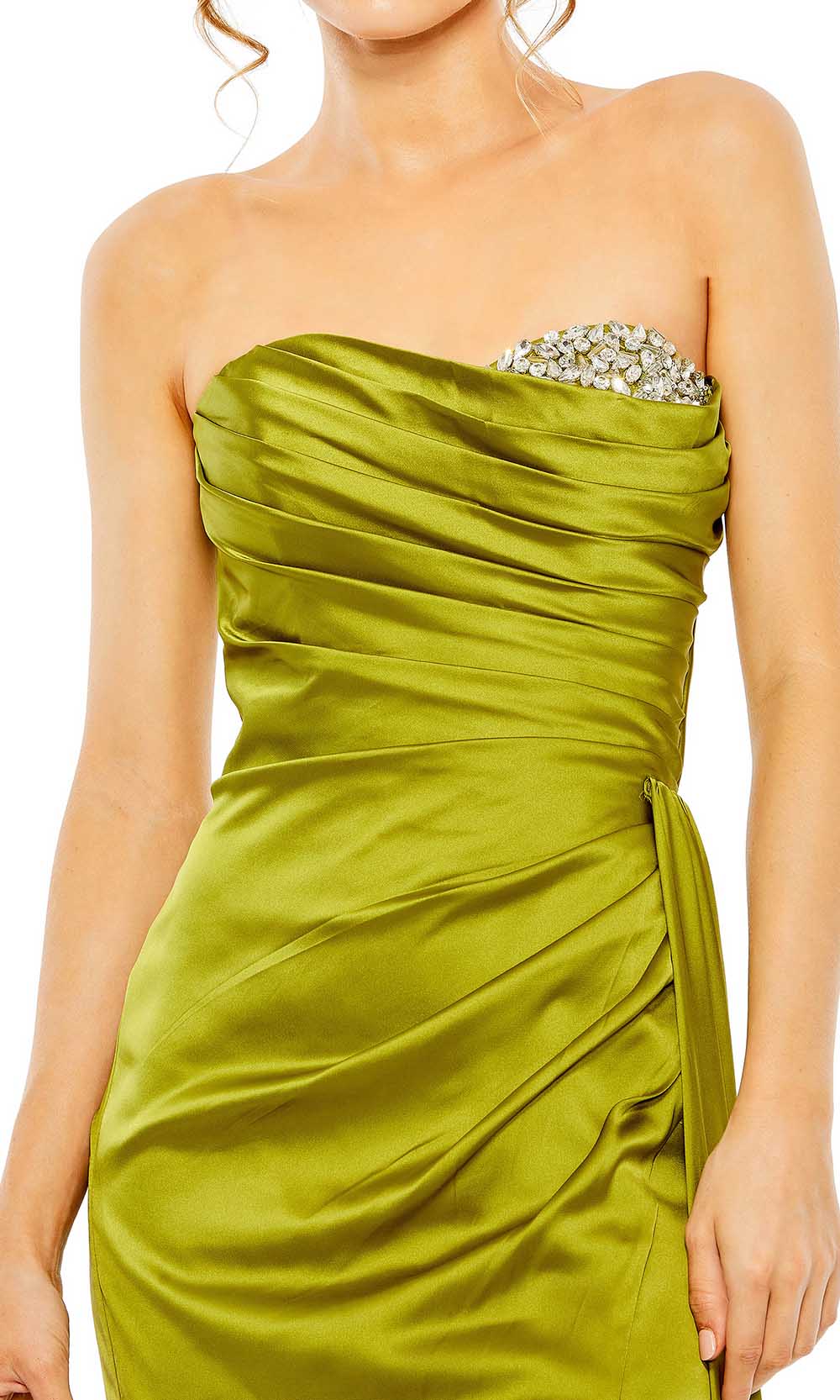 Mac Duggal - Green Strapless Embellished Sweetheart Neckline Satin Gown - US 14 Mac Duggal - Green Strapless Embellished Sweetheart Neckline Satin Gown - US 14
