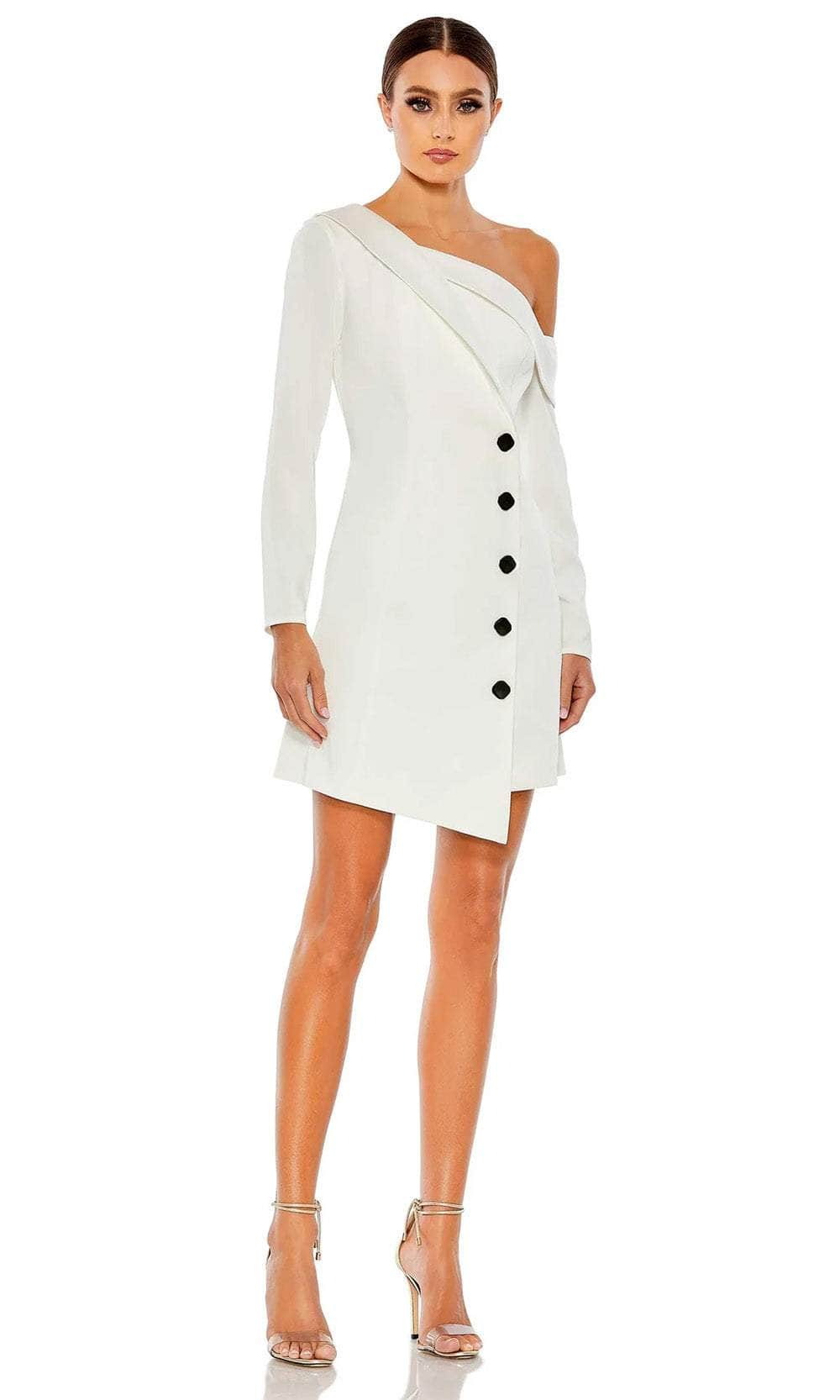 mac duggal white cocktail dress Mac Duggal Women's Ruffle V Neck Fit & Flare Mini Dress - White
