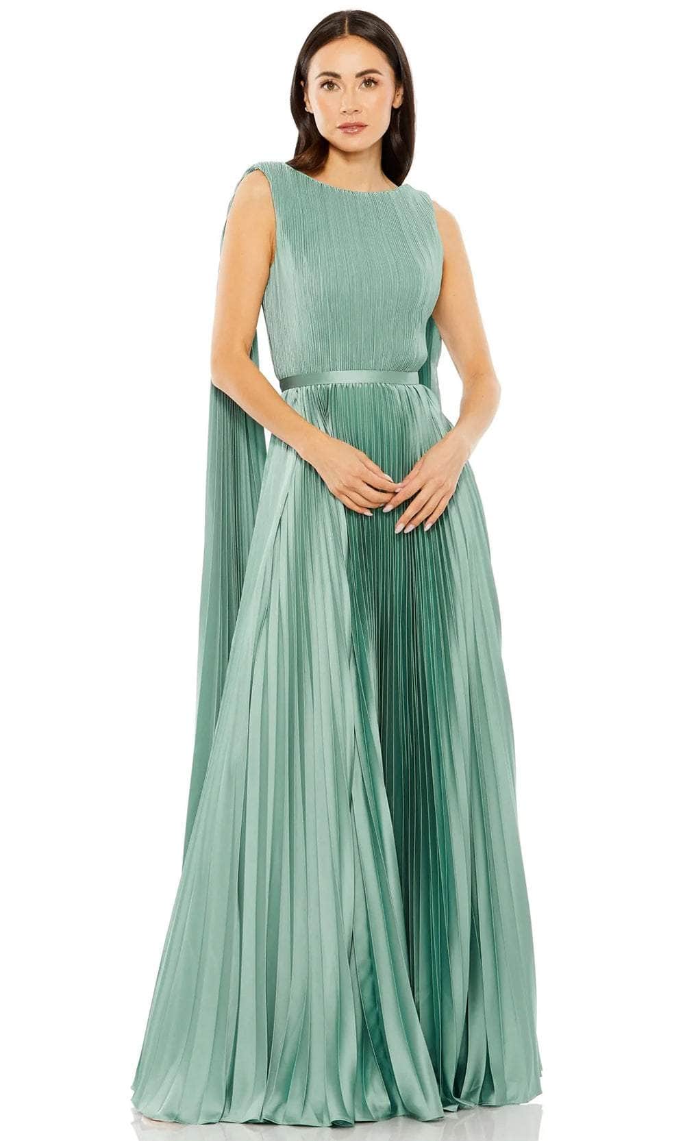 Mac Duggal Women's Sleeveless High Neck Cape Back Heat Pleated Gown - Green - Size 6